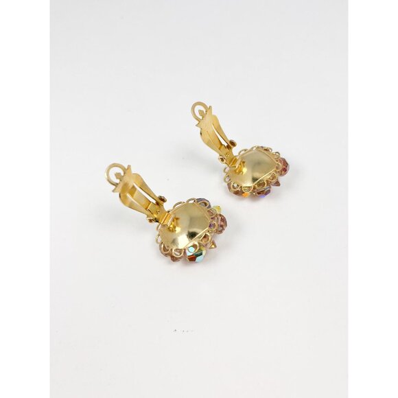 Marvella vintage clip on earrings with golden colour Aurora Borealis beads - Picture 4 of 4